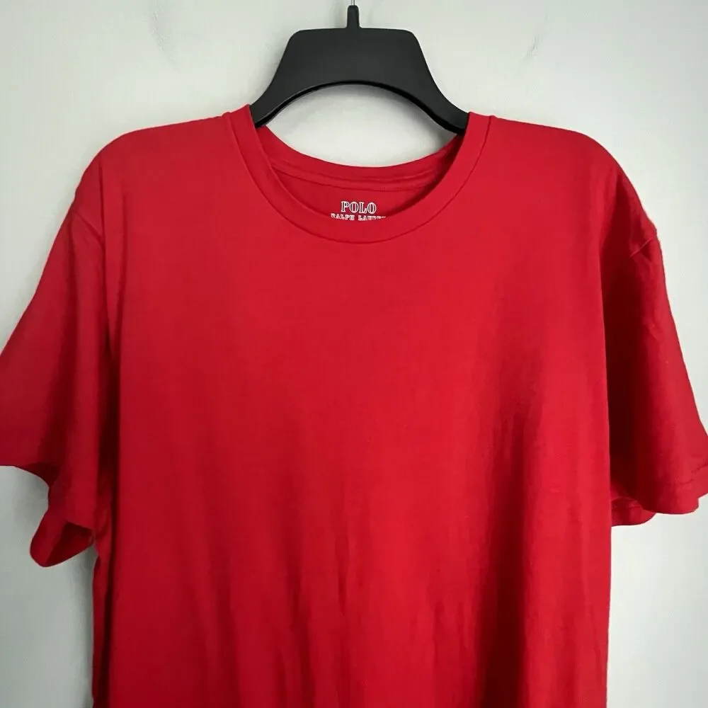 Polo Ralph Lauren Shirt Mens Size L Red w/Blue Pony Cotton Crew Tee Preppy